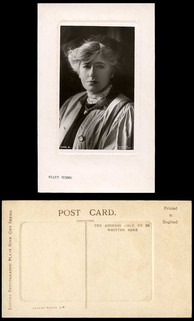Actress Miss ELLEN TERRY Old Real Photo Embossed Postcard Rotary Plate Sunk Gem