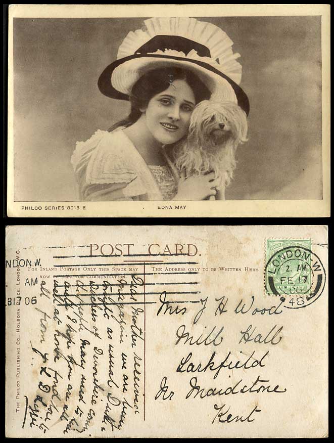 Actress Singer MISS EDNA MAY E Pettie Dog Puppy 1906 Old Postcard