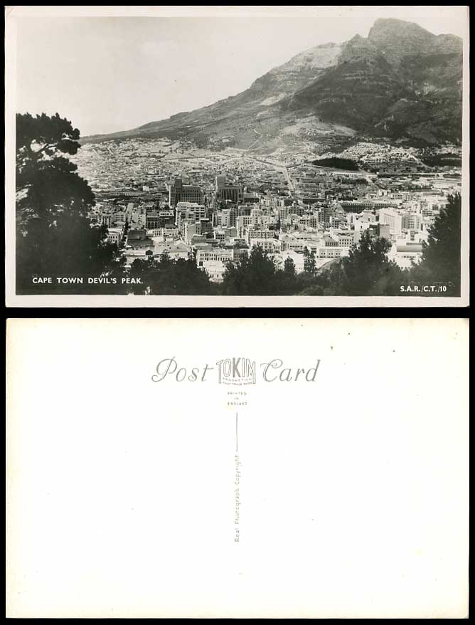 South Africa Cape Town, Devil's Peak Mountains, Panorama Old Real Photo Postcard