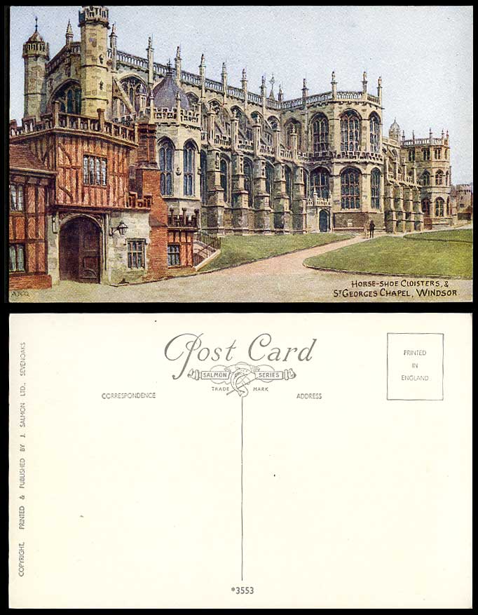 A.R. Quinton Horse-Shoe Cloisters & St. Georges Chapel Windsor Old Postcard 3553
