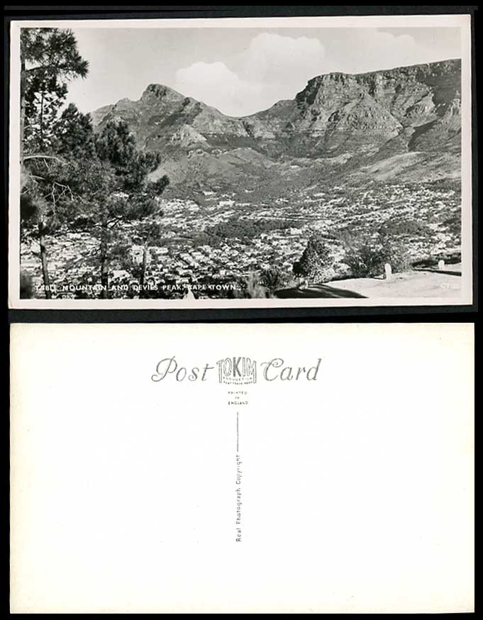 South Africa, Cape Town, Devil's Peak and Table Mountain Old Real Photo Postcard