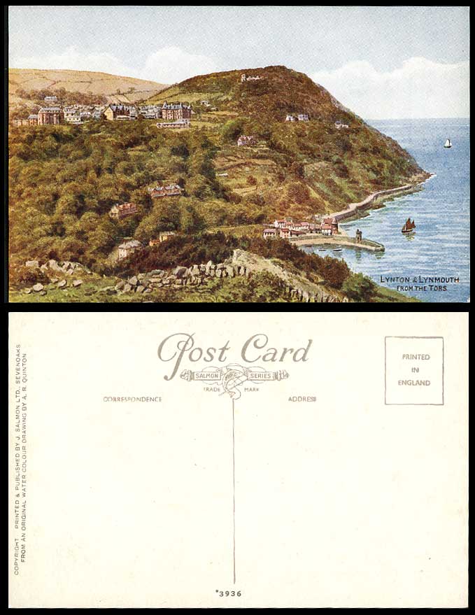 A.R. Quinton, Lynton & Lynmouth from the Tors Pier Harbour Old Postcard ARQ 3936