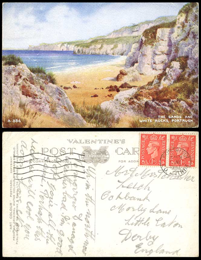 Ireland 1947 Old Postcard Sands & White Rocks Portrush Beach Cliffs Brian Gerald