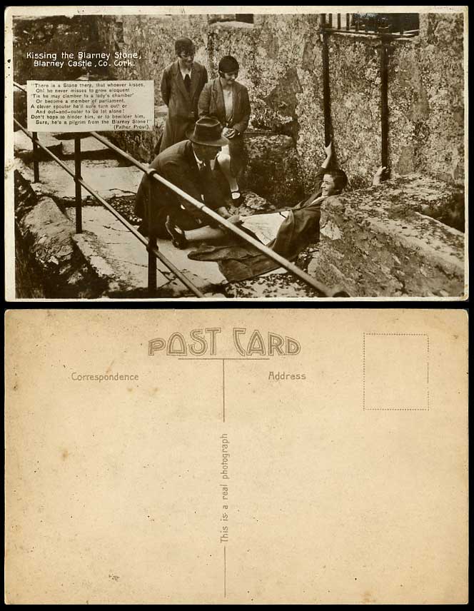 Ireland, Kissing The Blarney Castle Stone Co. Cork Old Real Photo Irish Postcard