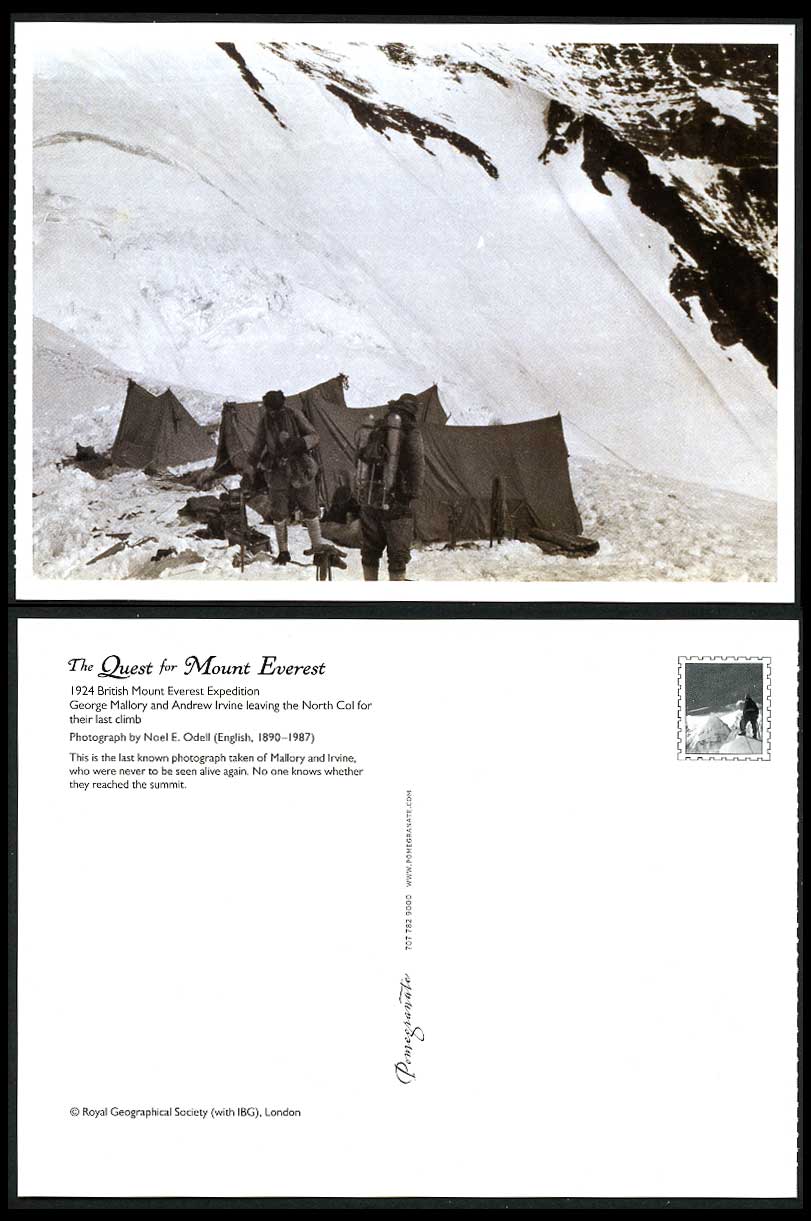Mt Everest Expedition 1924 Postcard North Col Last Photo of G Mallory & A Irvine