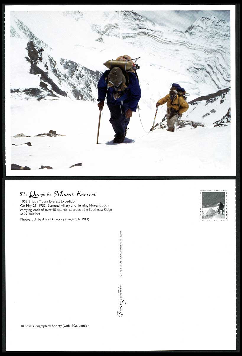 Tibet Mt. Everest Expedition 1953 Postcard E Hillary T Norgay Nr. Southest Ridge