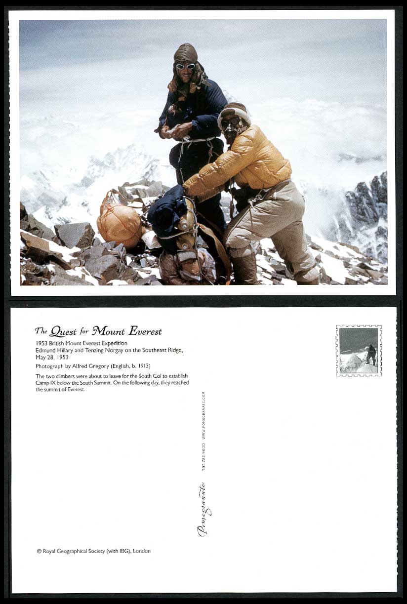 Everest Expedition 1953 Postcard Edmund Hillary, Tenzing Norgay, Southeast Ridge