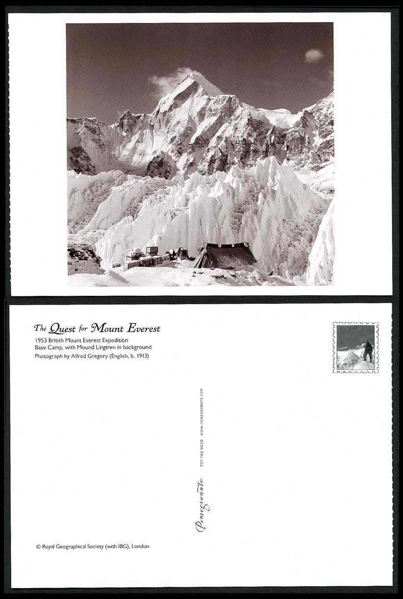 Nepal Mt Everest Expedition 1953 Postcard Base Camp Mound Lingtren in Background