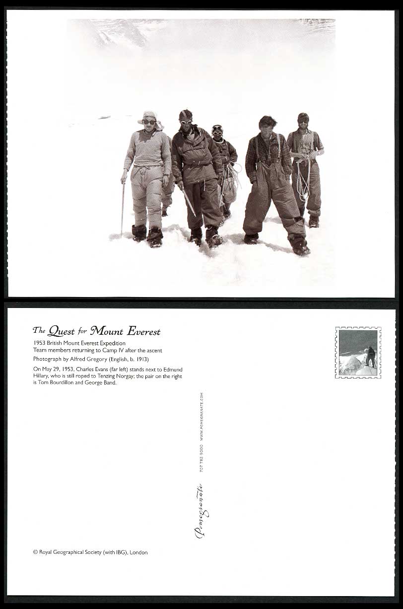 British Mount Everest Expedition 1953 Postcard Team Members Returning to CAMP IV