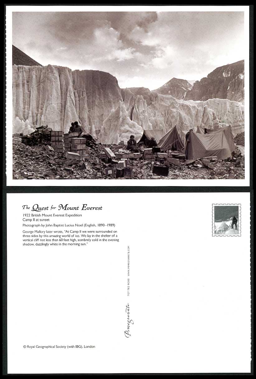 Tibet - Mount Everest Expedition 1922 Postcard Camp II at Sunset & Shelter Tents
