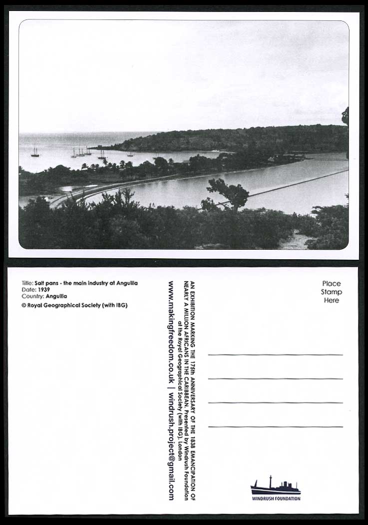 Anguilla 1939 Postcard Salt Pans Anguilla's Main Industry Harbour Boats Panorama