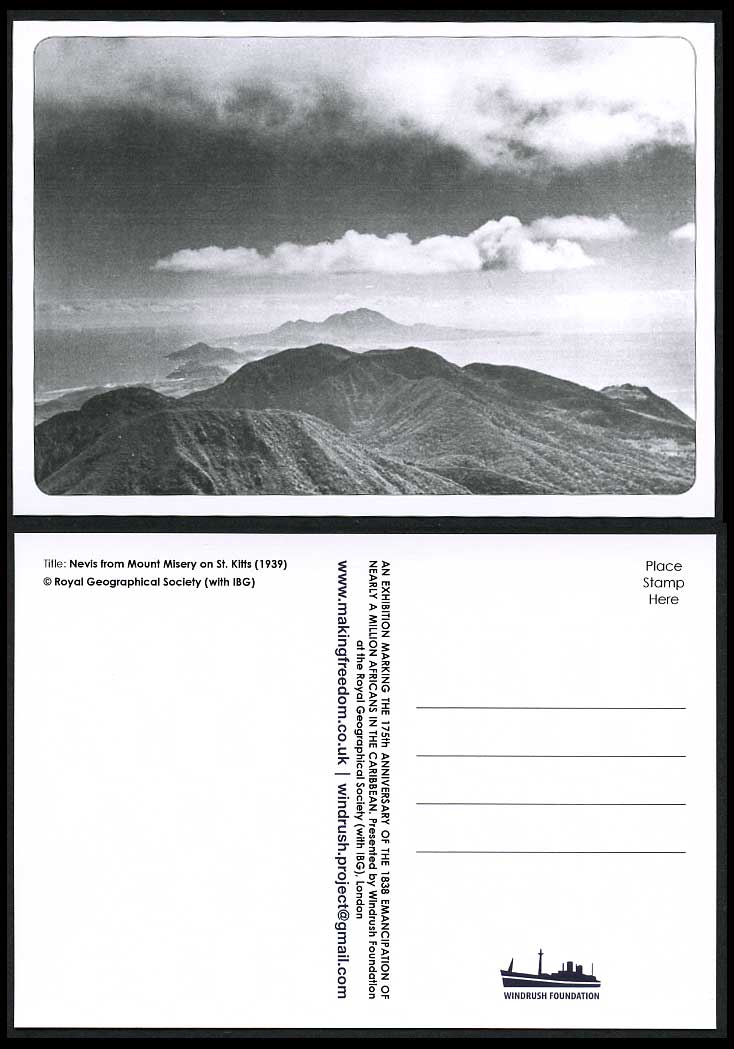 Nevis from Mount Miseray St. Kitts 1939 Postcard St Christopher Island Mountains