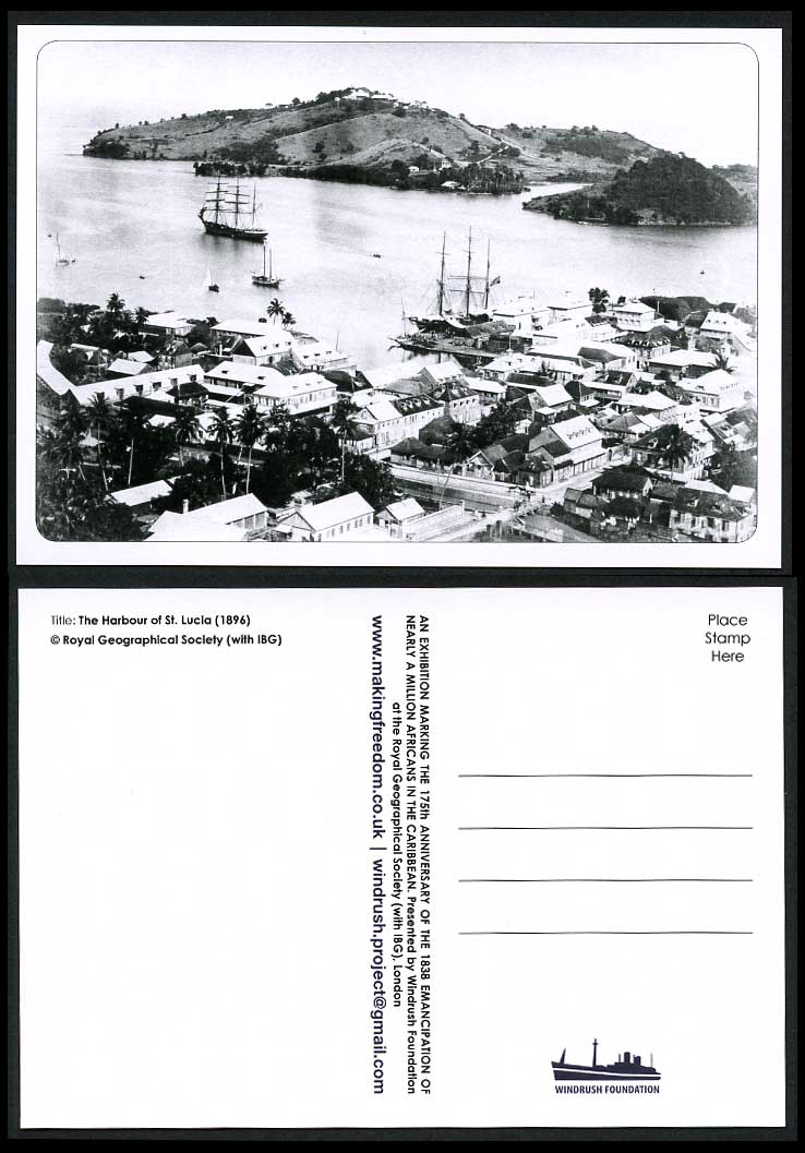 Saint Lucia The Harbour of St. Lucia 1896 Postcard Schooners Ships Boats & Hills