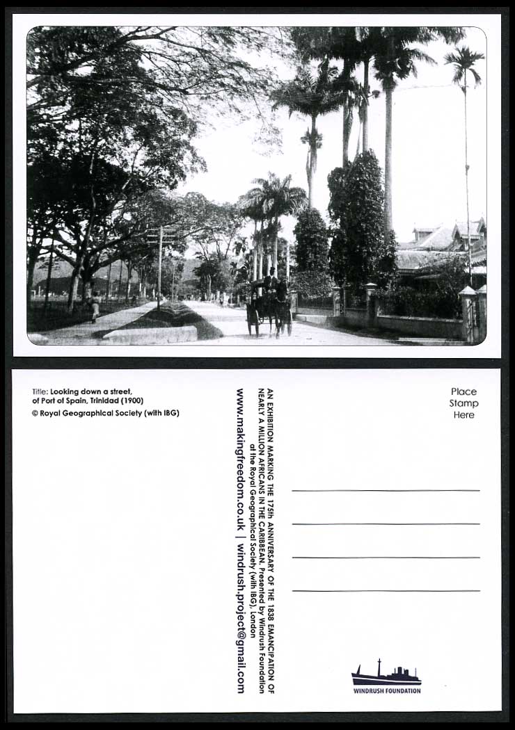 Trinidad 1900 Postcard Looking Down Street Scene of Port of Spain Horse Carriage