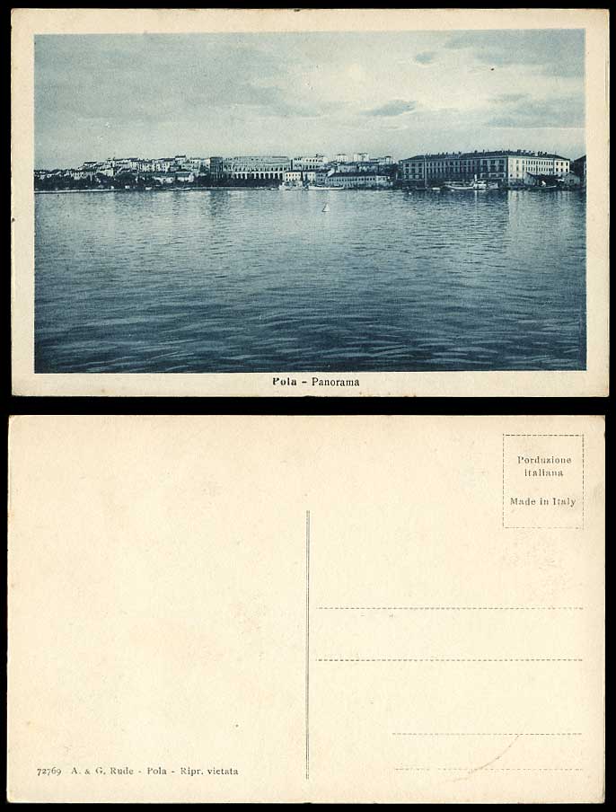 Croatia Old Postcard PULA POLA Panorama General View Boats Ships Port Yugoslavia