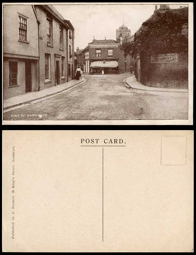 Kent SANDWICH King Street Scene Drapery Clothing Boot Stores c.1910 Old Postcard