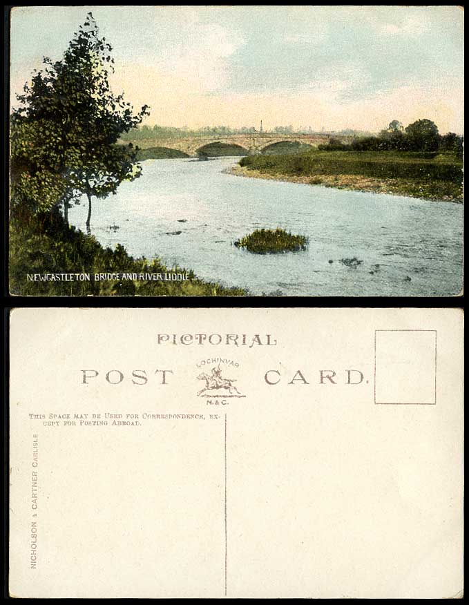 Newcastleton Bridge and River Liddle, Scotland Roxburghshire Old Colour Postcard