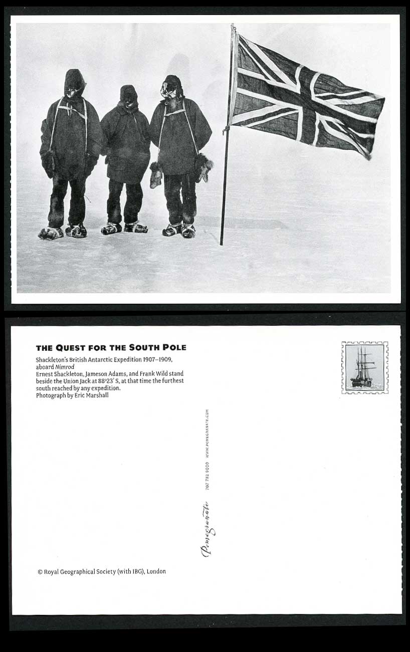 Shackleton's British Antarctic Expedition Postcard Shackleton Behind Union Jack
