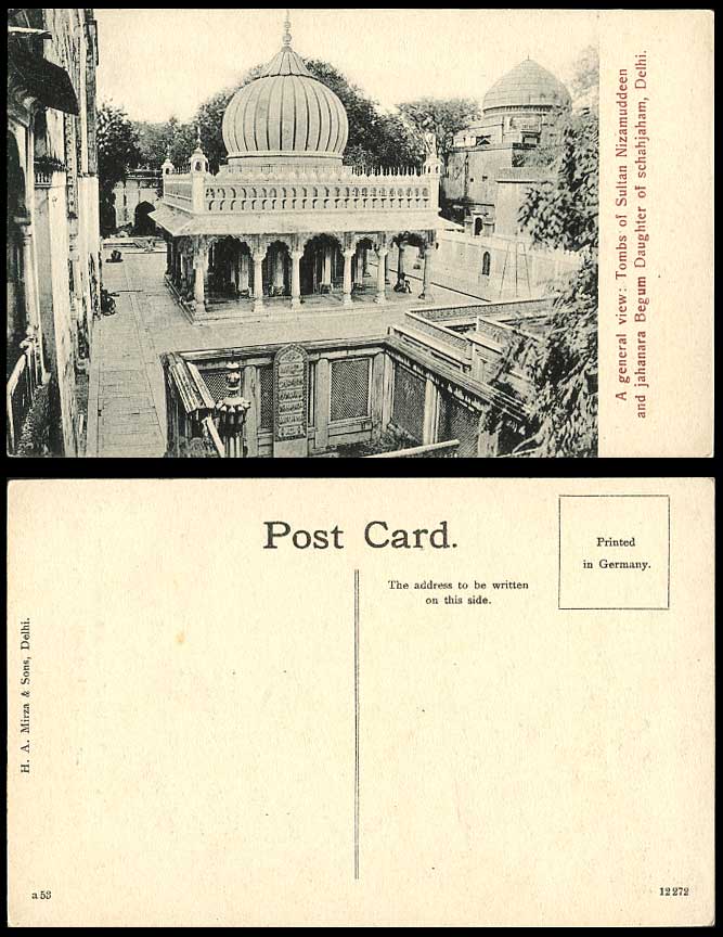 India Old Postcard Tombs of Sultan Nizamuddeen Jahanara Begum Delhi General View