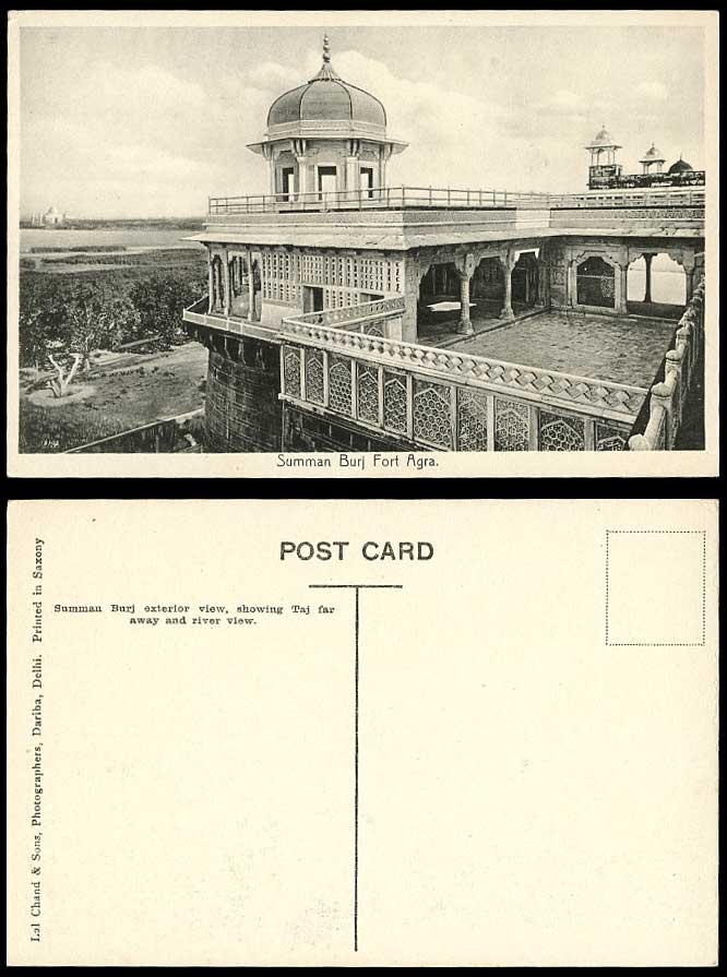 India Old Postcard Summan Burj Exterior, Showing Taj Mahal Far Away & River View