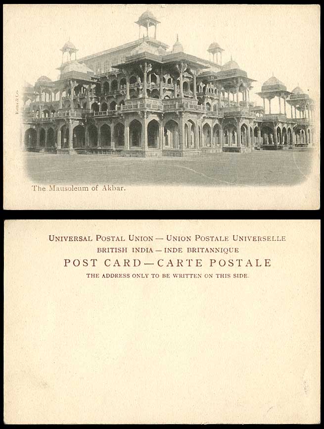 India Old Undivided Back Postcard The Mausoleum of Akbar, Tomb (British Indian)