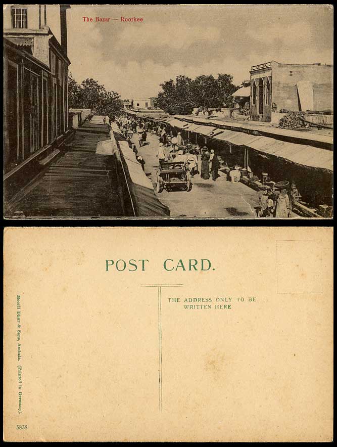 India Vintage Old Postcard BAZAR Street Scene ROORKEE, Native Market Ethnic Life