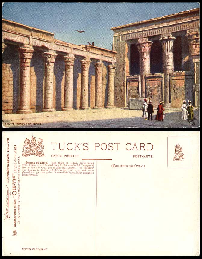 Egypt Old Tuck's Oilette Postcard Temple of Edfou Edfu, Horus Sun-God Isis's Son