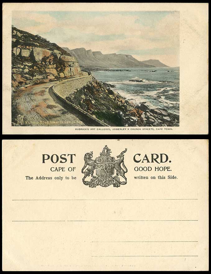 South Africa Cape Town, Victoria Road towards Camps Bay Old Hand Tinted Postcard