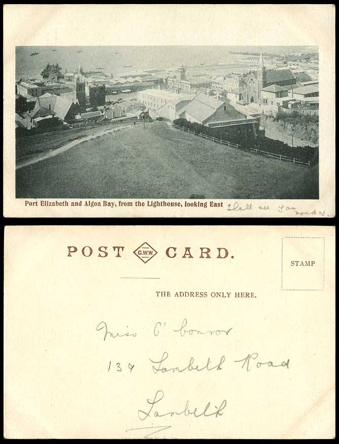 South Africa Old Postcard Port Elizabeth, Algoa Bay from Lighthouse Looking East