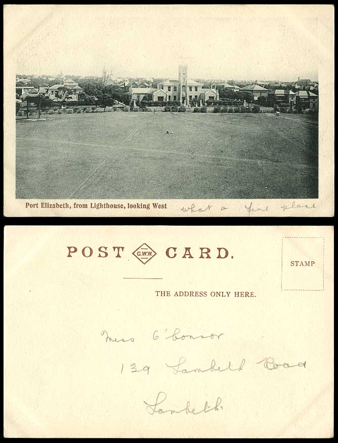 South Africa Old Postcard Port Elizabeth from Lighthouse Looking West Church GWW