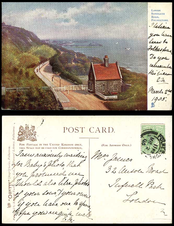 Folkestone Lower Sandgate Road Street View Pier 1905 Old Tuck's Oilette Postcard