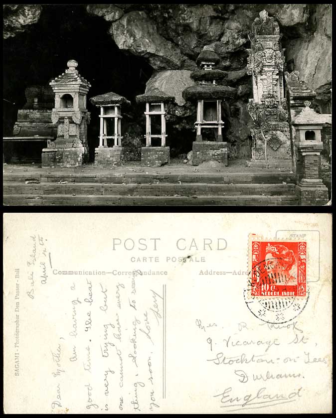 Indonesia 1938 Old Real Photo Postcard Caves BALI Sagami Photographer Den Passer