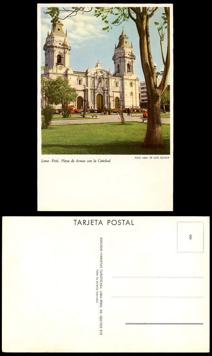 PERU LIMA Old Colour Postcard Plaza de Armas con la Catedral, Square & Cathedral