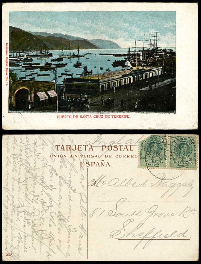 Spain Old Postcard Puerto de Santa Cruz de Tenerife Harbour Steam Ships Boats 10