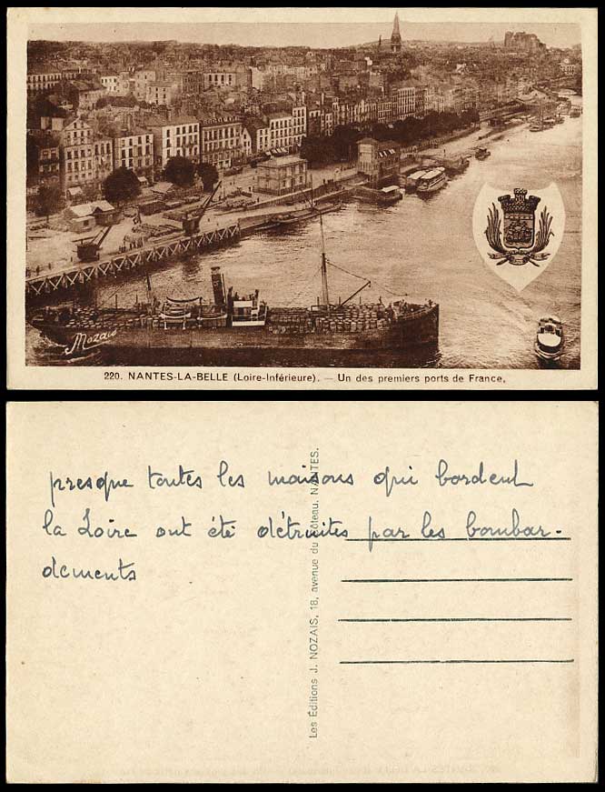 Nantes-La-Belle Un des premiers portes de France Harbour Ship Boats Old Postcard
