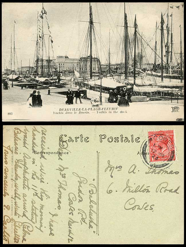 Deauville-La-Plage-Fleurie, Yachts in the Dock, Harbour Bassin 1923 Old Postcard