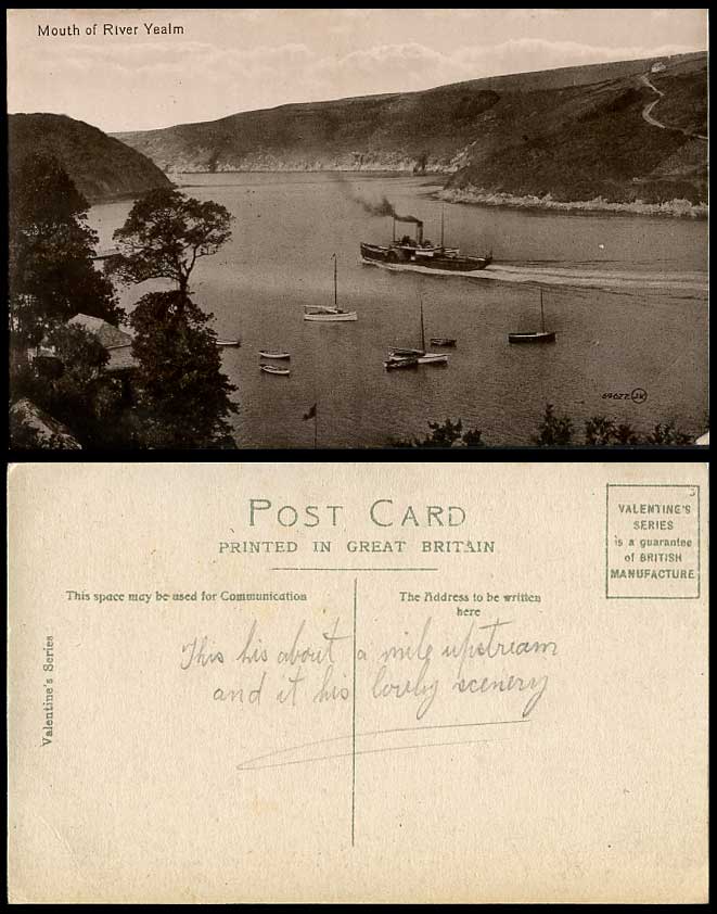 Mouth of River Yealm Devon Panorama Paddle Steamer Steam Ships Boat Old Postcard