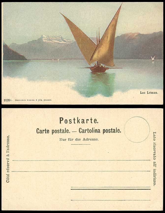 Switzerland Swiss Old UB Postcard Lac Leman Lake, Barque Sailing Boats Mountains