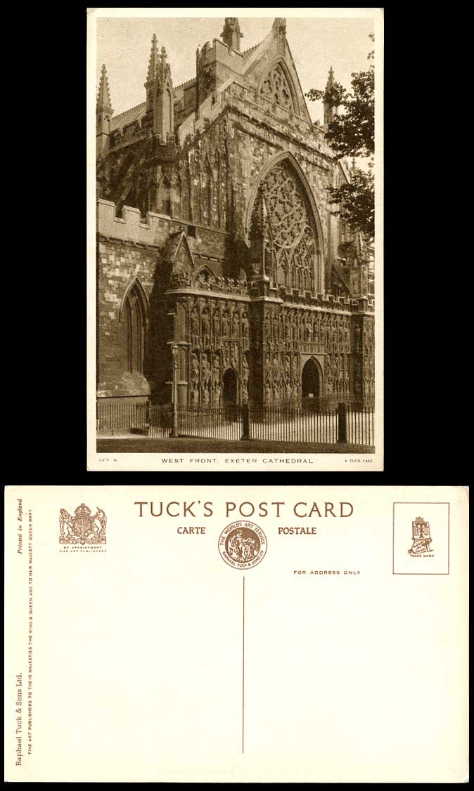 Exeter Cathedral, West Front, Built in 12th Century Devon Old Tuck's Postcard 36