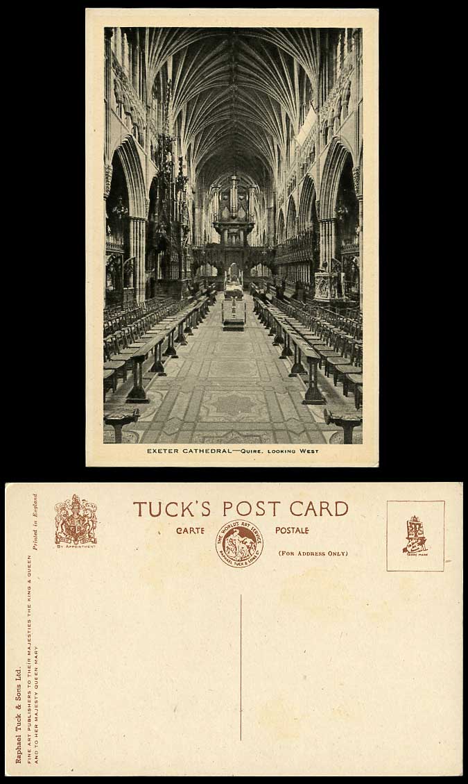 EXETER CATHEDRAL, Choir Quire Pipe Organs Organ Looking West Old Tuck's Postcard