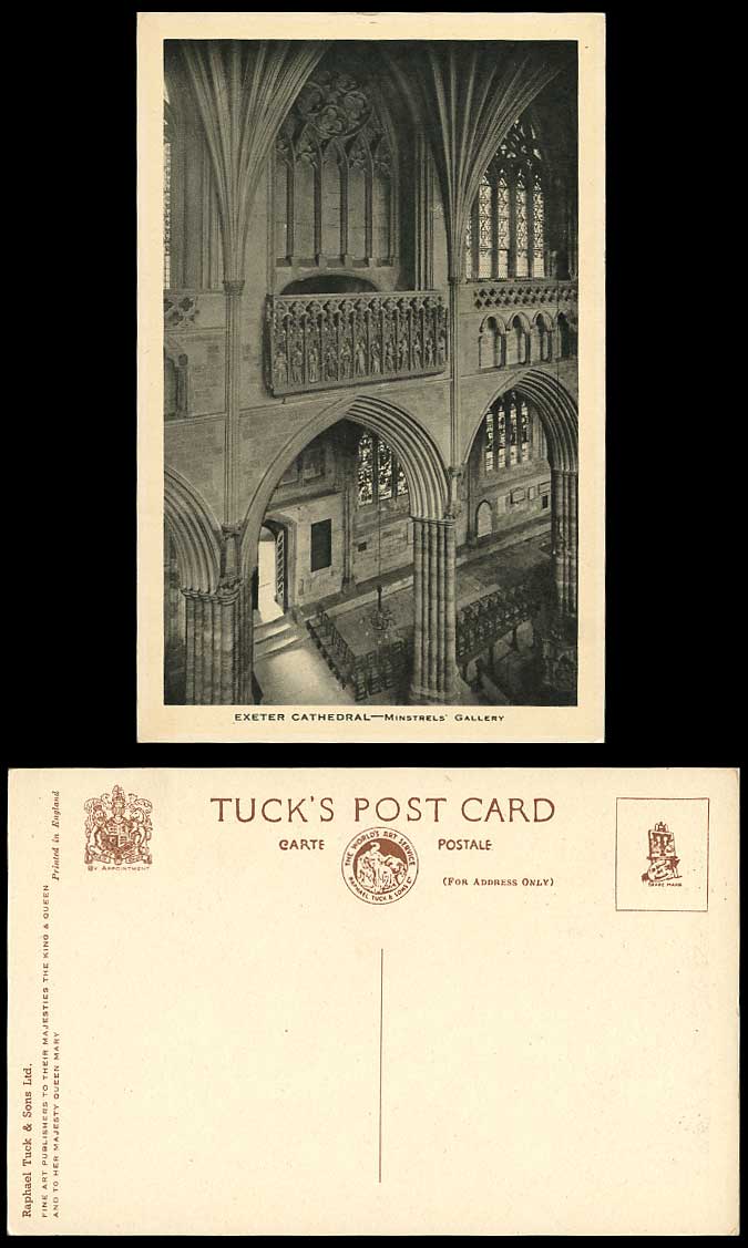 Exeter Cathedral, Minstrels' Gallery Interior, Devon Old Tuck's Postcard Windows