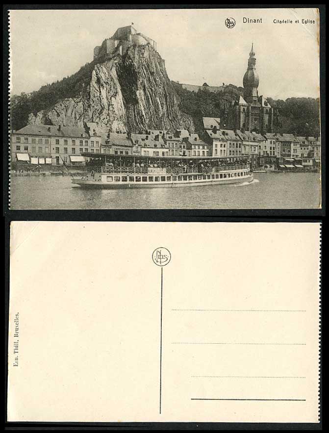 Belgium DINANT Old Postcard Citadelle et Eglise Citadel & Church Ferryboat Ferry