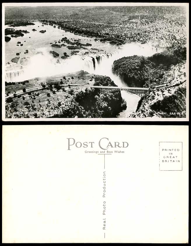 Rhodesia Old Real Photo Postcard Victoria Falls Bridge Aerial View Waterfalls RP