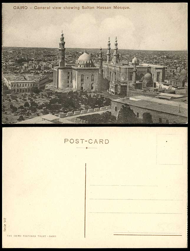 Egypt Old Postcard Cairo General View showing Mosque Sultan Hassan Mosquee Caire