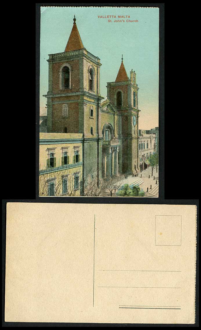 Malta Old Maltese Colour Postcard St. John's Church, Valletta, Bell Tower, Steps