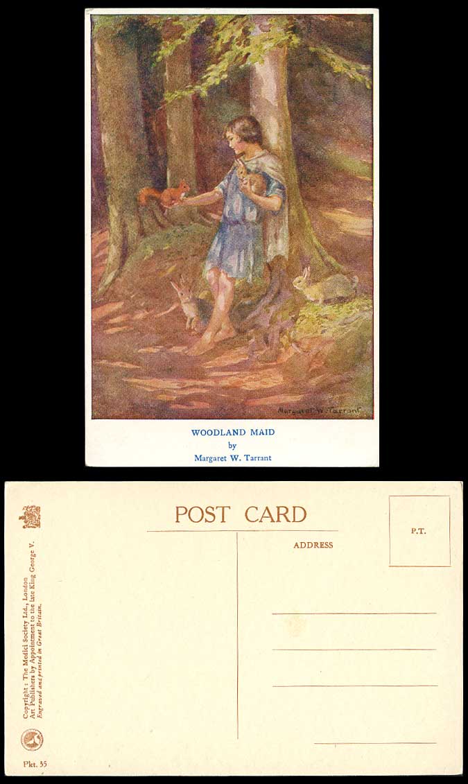 Margaret W Tarrant Old Postcard The Woodland Maid Girl In Arcady Squirrel Rabbit
