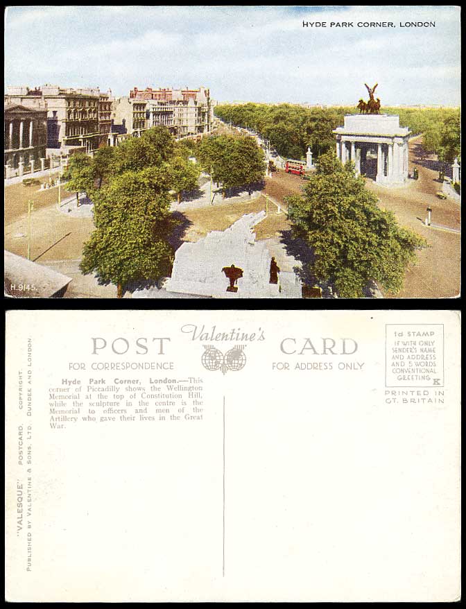 London Old Postcard HYDE PARK CORNER Wellington Memorial Arch, Constitution Hill