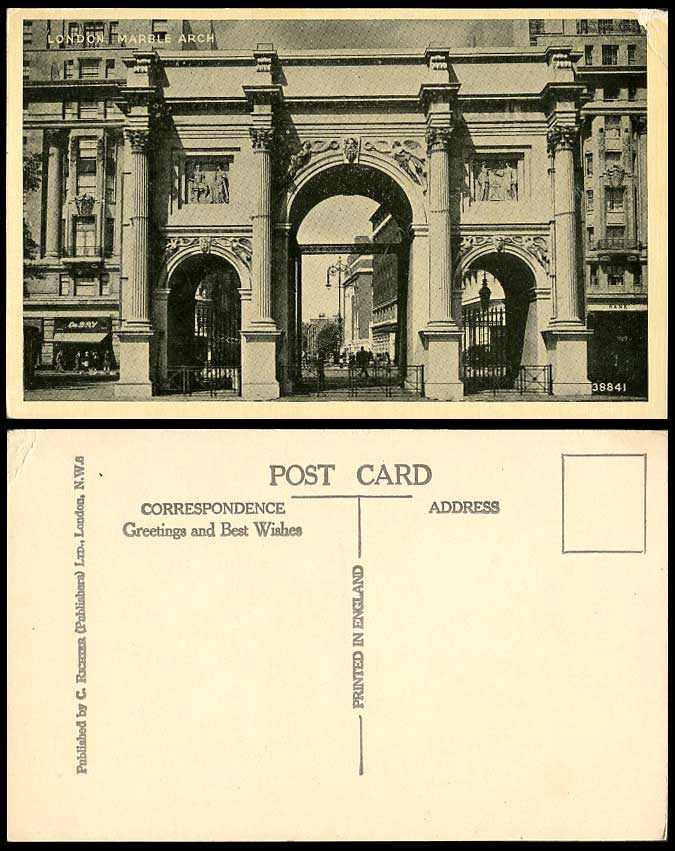 London MARBLE ARCH Gate Gates Street Scene Old Postcard C. Richter Publisher Ltd