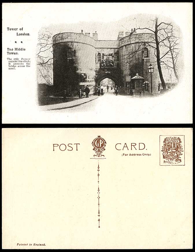 London Old Postcard TOWER OF LONDON Middle Tower Outside the Ditch, Bridge, Moat