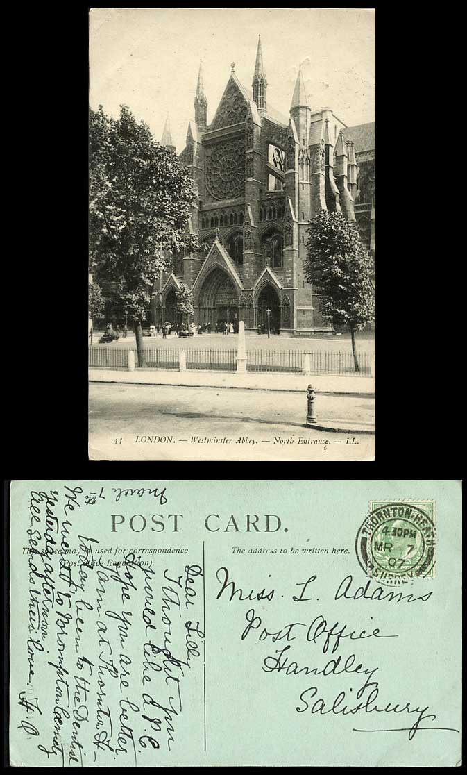London Westminster Abbey North Entrance LL 44 1907 Old Postcard Cathedral Church